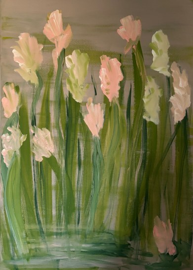 Mara Thelling: Aszension der Farben (Blooming No. 5) Frühling 2 (2026), 70 x 50 cm, Konzipiert im Zustand der Luzidität, erste Skizze nocturn
